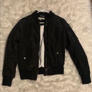 Black Bomber Jacket with Faux Fur Lining